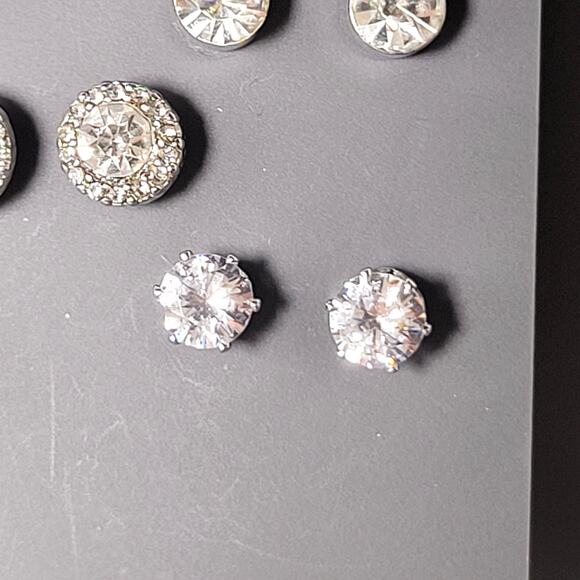 Occasion 8-Pair Rhinestone Earrings Set Studs Hoops Silver Tone Kohl’s New - Picture 5 of 12